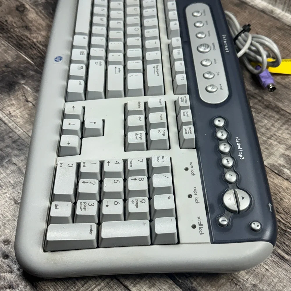 HP SK-2560 Internet Multimedia Keyboard PS/2 Wired Grey Navy 5185-1596 Vintage
